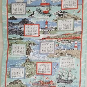 Vintage Illustrated Calendar Linen Tea Towel